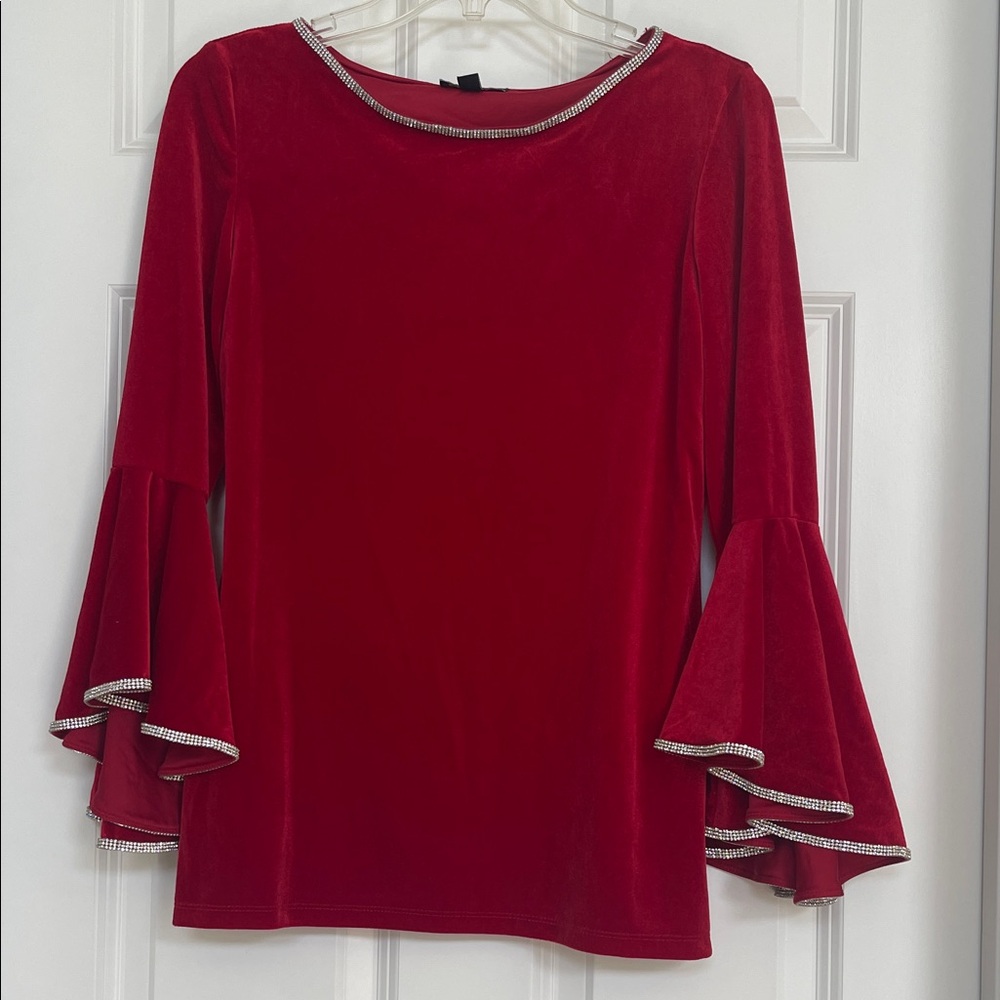 Chic Red Velvet Bell Sleeve Blouse